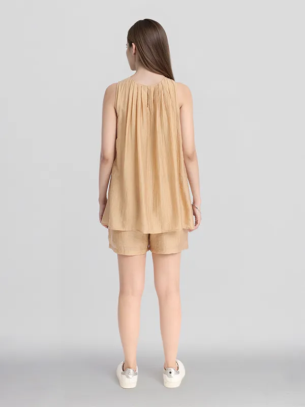 ESPYR By Tokyo Talkies Women Beige Top With Shorts Co-Ords