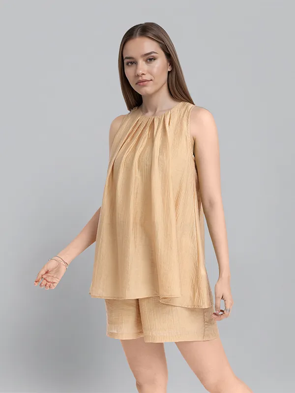ESPYR By Tokyo Talkies Women Beige Top With Shorts Co-Ords