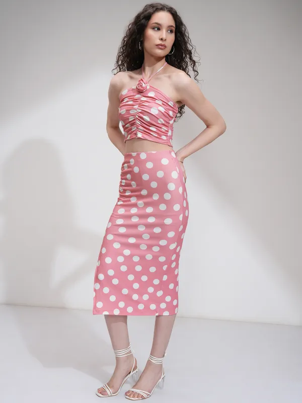 Tokyo Talkies Women Pink Top With Skirt Co-Ords