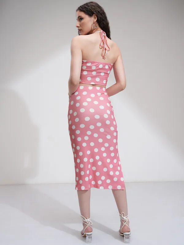 Tokyo Talkies Women Pink Top With Skirt Co-Ords