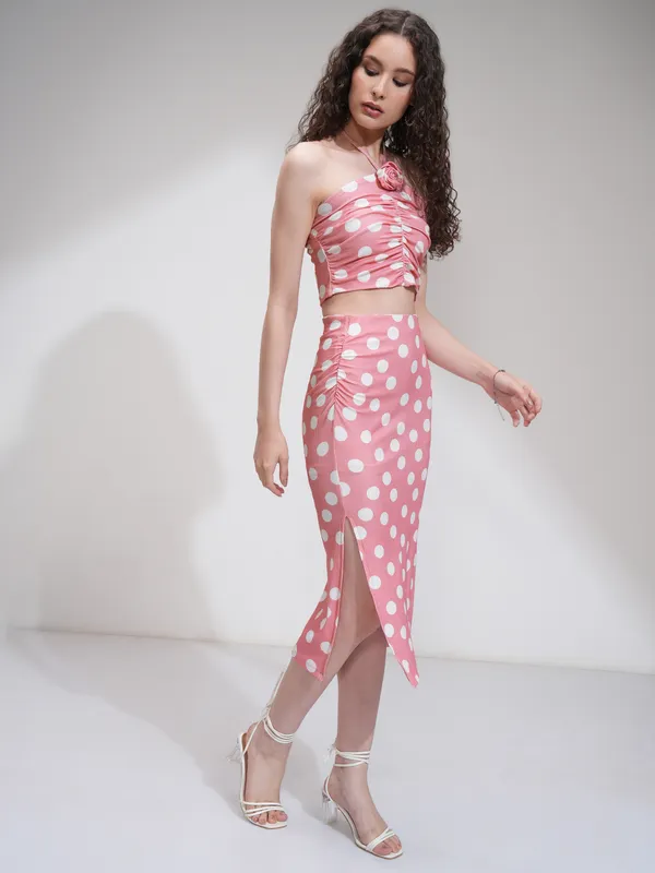 Tokyo Talkies Women Pink Top With Skirt Co-Ords