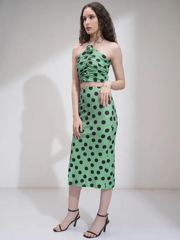 Tokyo Talkies Women Green Top With Skirt