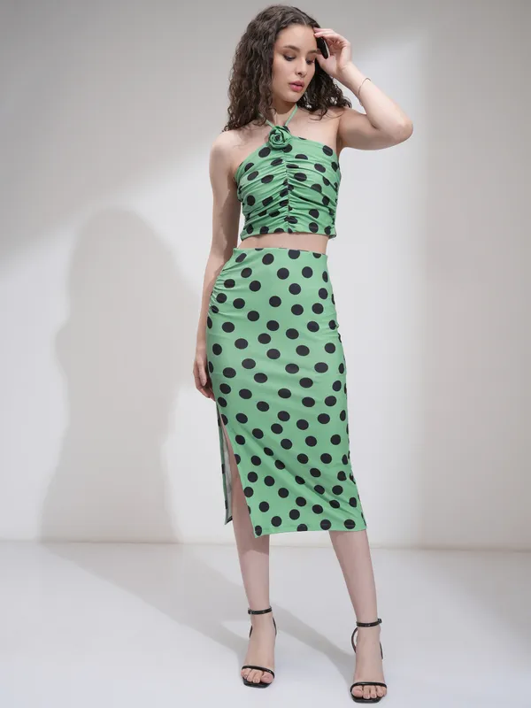Tokyo Talkies Women Green Top With Skirt