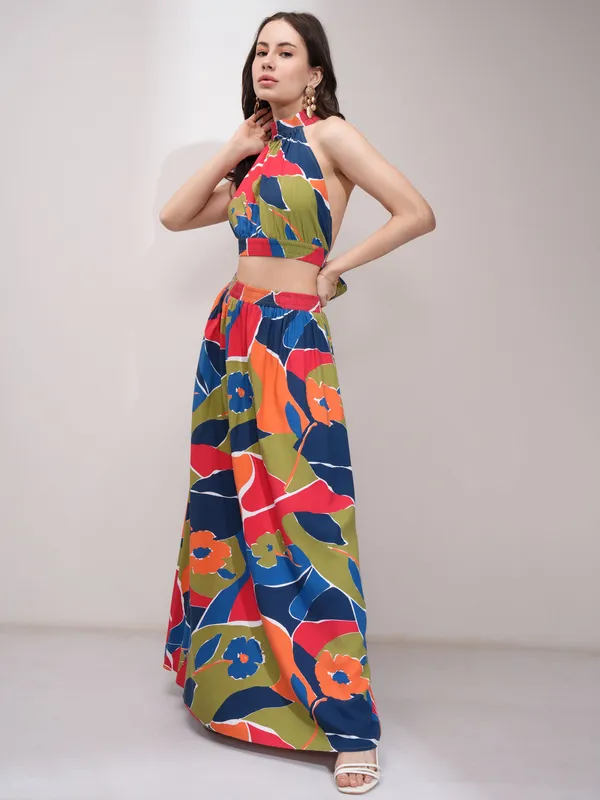 Tokyo Talkies Women Red Top With Skirt Co-Ords