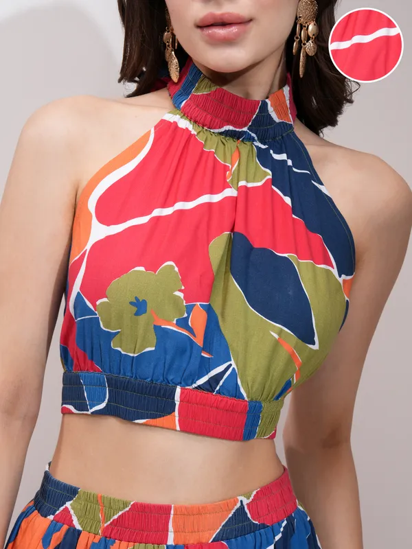 Tokyo Talkies Women Red Top With Skirt Co-Ords