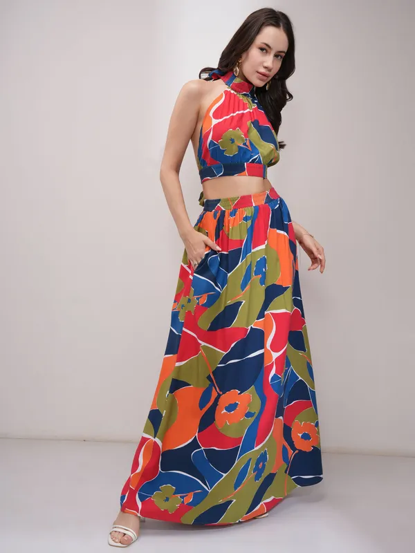 Tokyo Talkies Women Red Top With Skirt Co-Ords