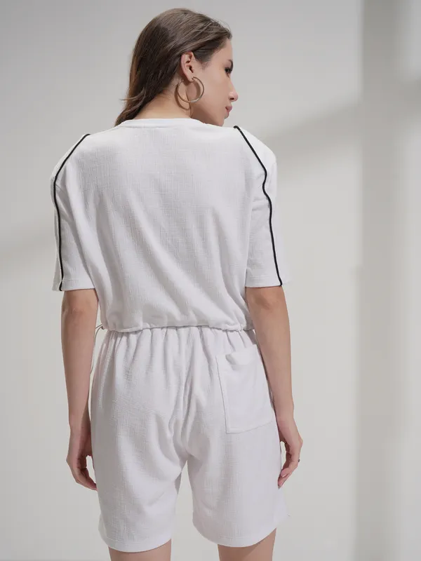 Tokyo Talkies Women White Top With Shorts Co-Ords