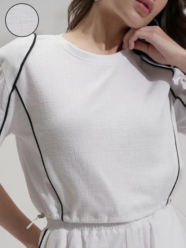 Tokyo Talkies Women White Top With Shorts Co-Ords