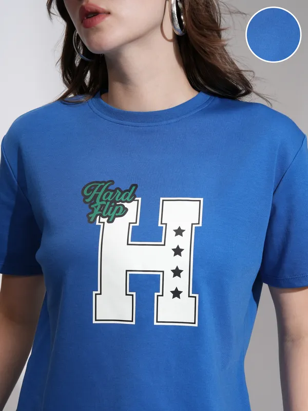 Tokyo Talkies Women Blue T-Shirt With Joggers Co-Ords