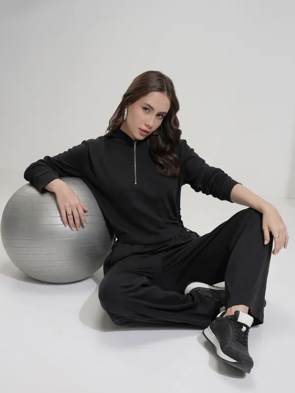 Tokyo Talkies Women Black Top With Trousers Co-Ords