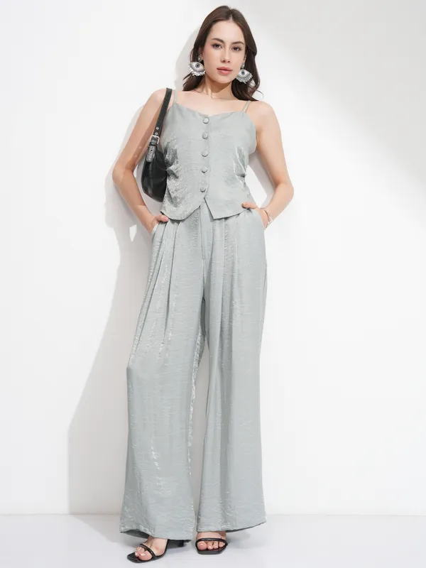 Tokyo Talkies Women Silver Top With Palazzos