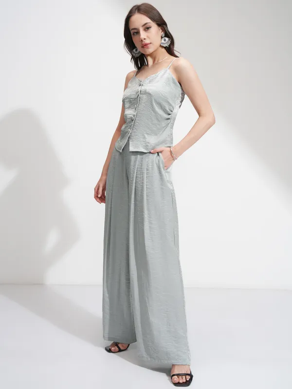 Tokyo Talkies Women Silver Top With Palazzos