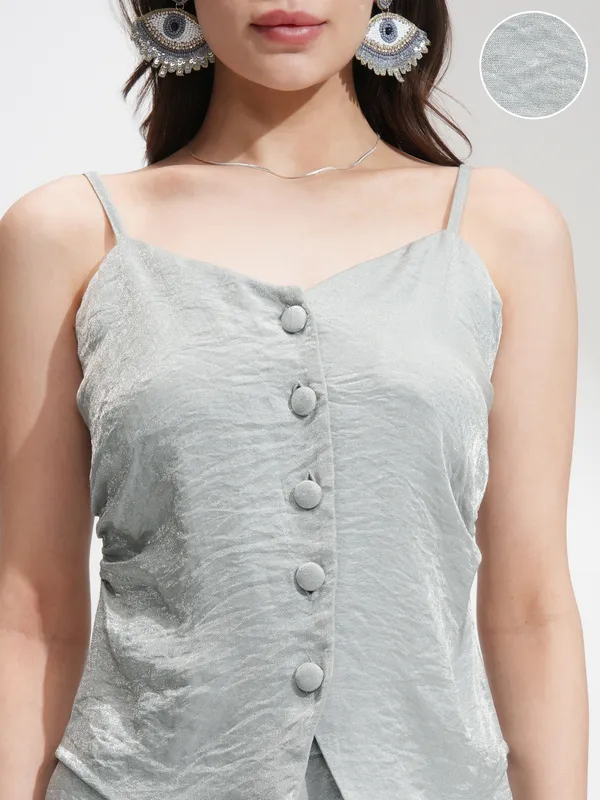 Tokyo Talkies Women Silver Top With Palazzos