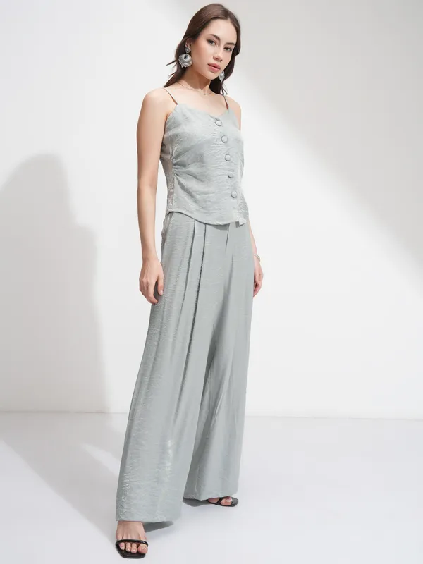 Tokyo Talkies Women Silver Top With Palazzos