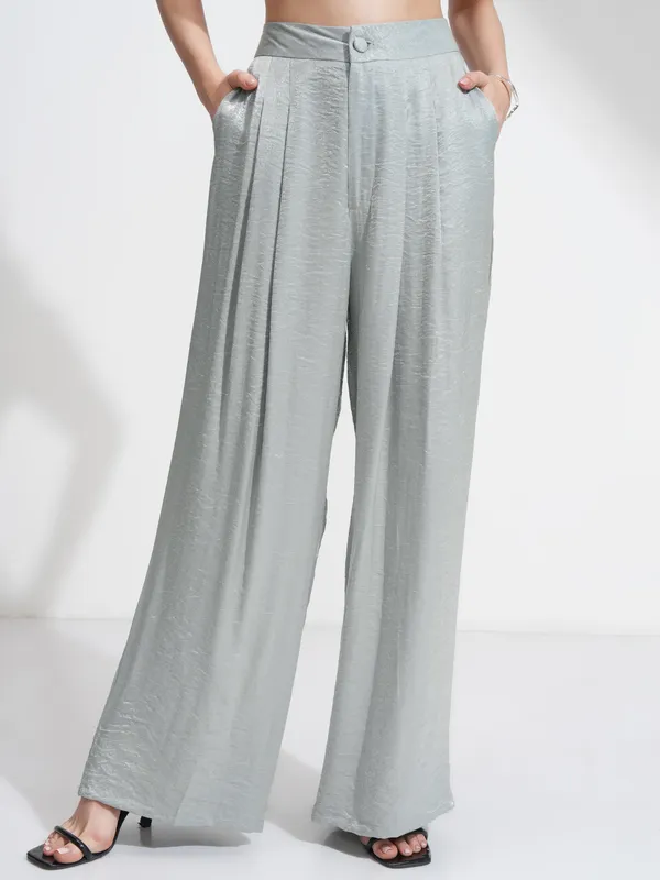 Tokyo Talkies Women Silver Top With Palazzos