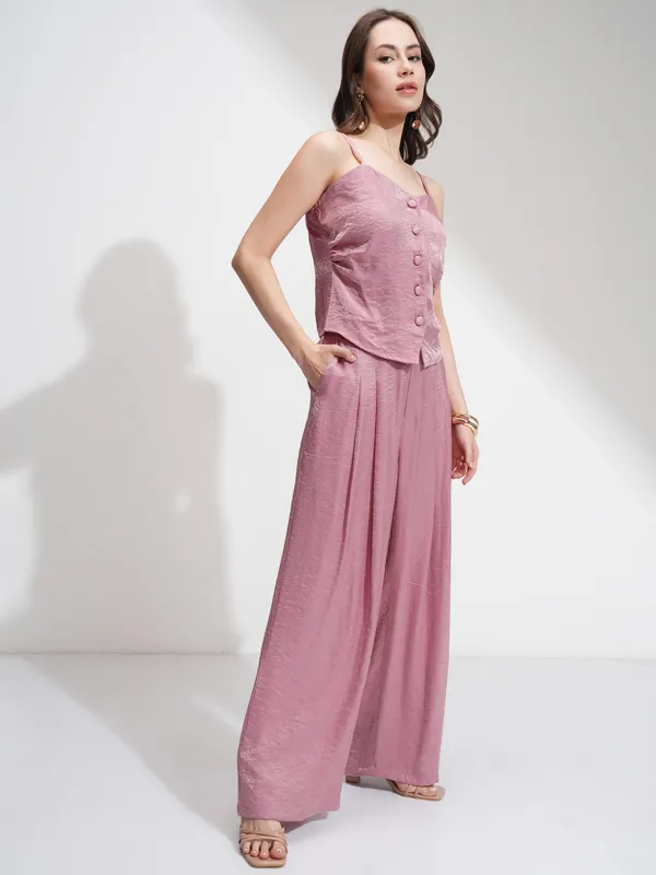 Tokyo Talkies Women Pink Top With Palazzos