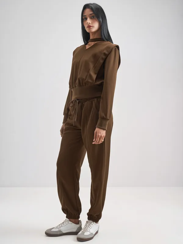 Street By Tokyo Talkies Women Brown Top With Jogger Co-Ords