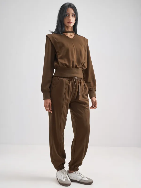Street By Tokyo Talkies Women Brown Top With Jogger Co-Ords