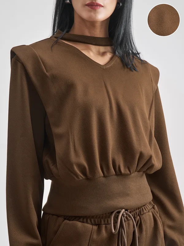 Street By Tokyo Talkies Women Brown Top With Jogger Co-Ords