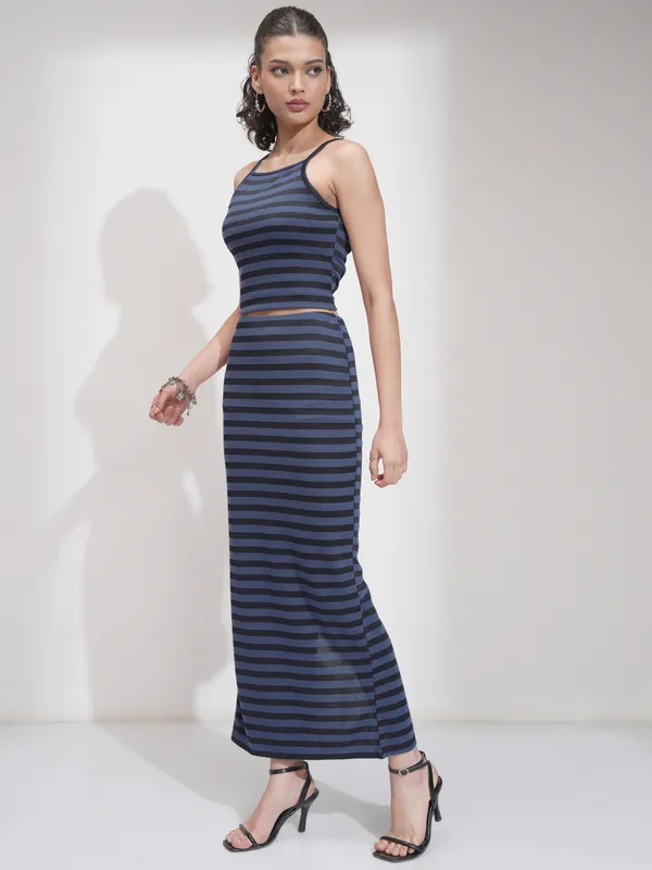 Tokyo Talkies Women Blue Top With Skirt Co-Ords