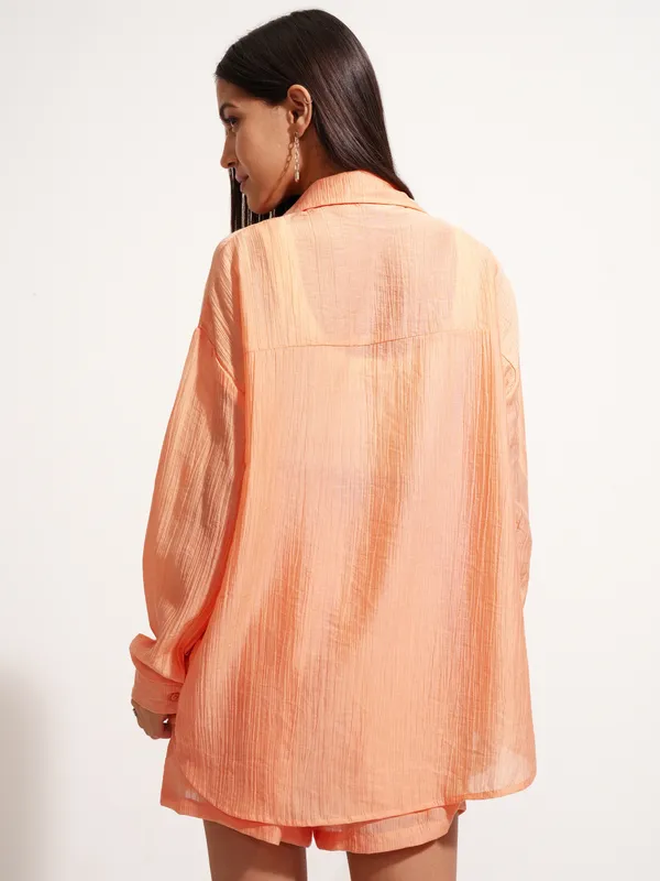 Tokyo Talkies Women Orange Shirt With Short