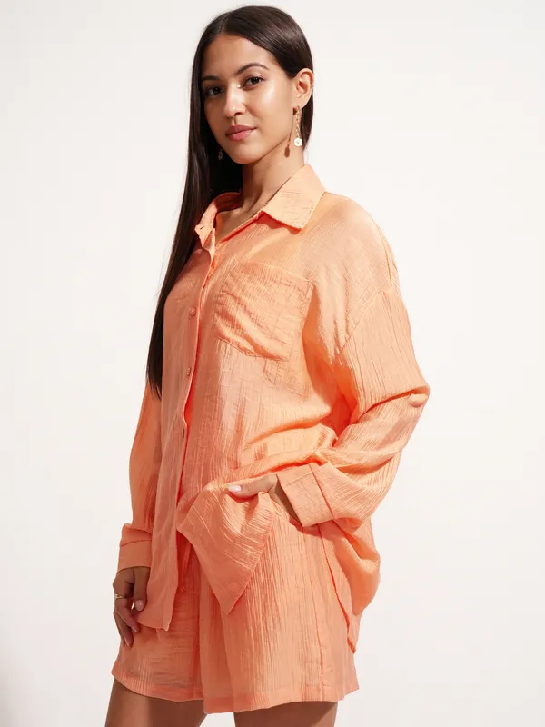 Tokyo Talkies Women Orange Shirt With Short