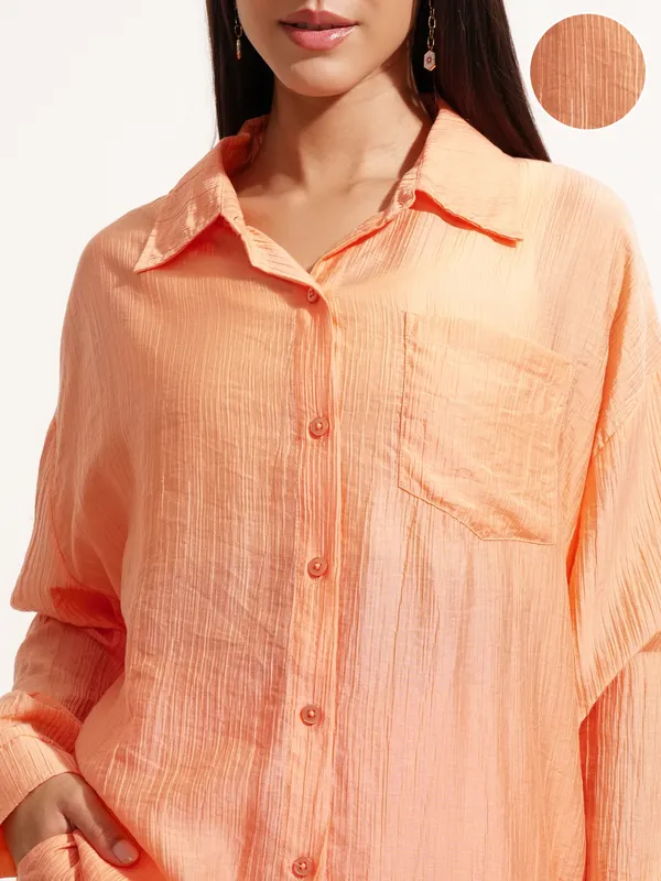Tokyo Talkies Women Orange Shirt With Short
