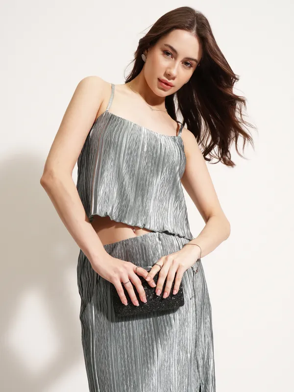 Tokyo Talkies Women Grey Top With Skirt