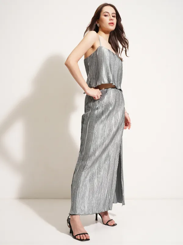 Tokyo Talkies Women Grey Top With Skirt
