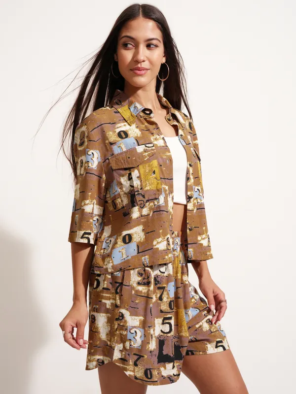 Tokyo Talkies Women Brown Shirt With Short