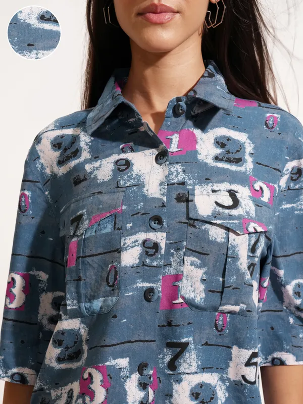 Tokyo Talkies Women Blue Shirt With Short