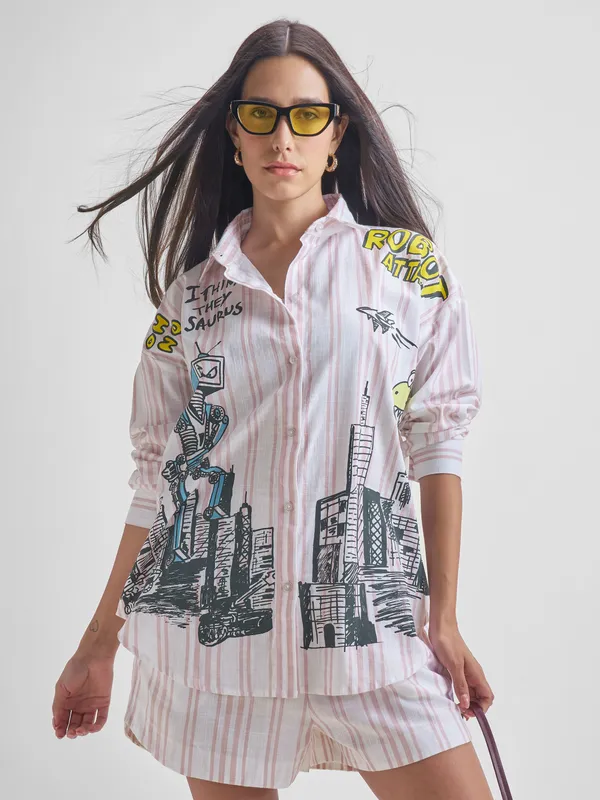 ESPYR By Tokyo Talkies Women White Shirt With Shorts Co-ords