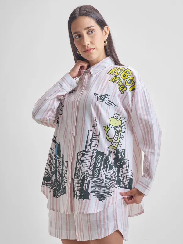 ESPYR By Tokyo Talkies Women White Shirt With Shorts Co-ords