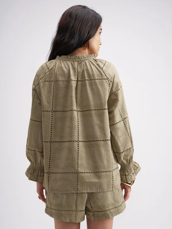 Tokyo Talkies Women Khaki Top With Shorts Co-Ords
