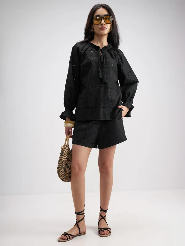 Tokyo Talkies Women Black Top With Shorts Co-Ords