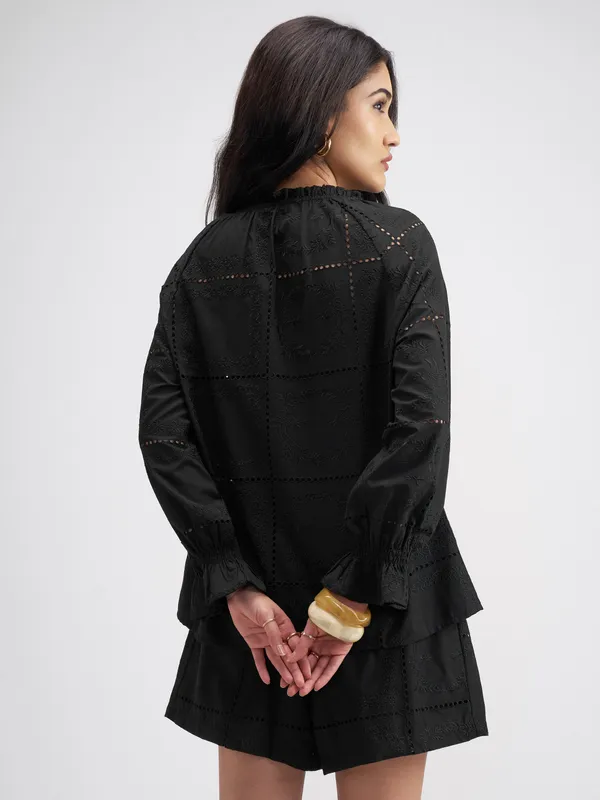 Tokyo Talkies Women Black Top With Shorts Co-Ords