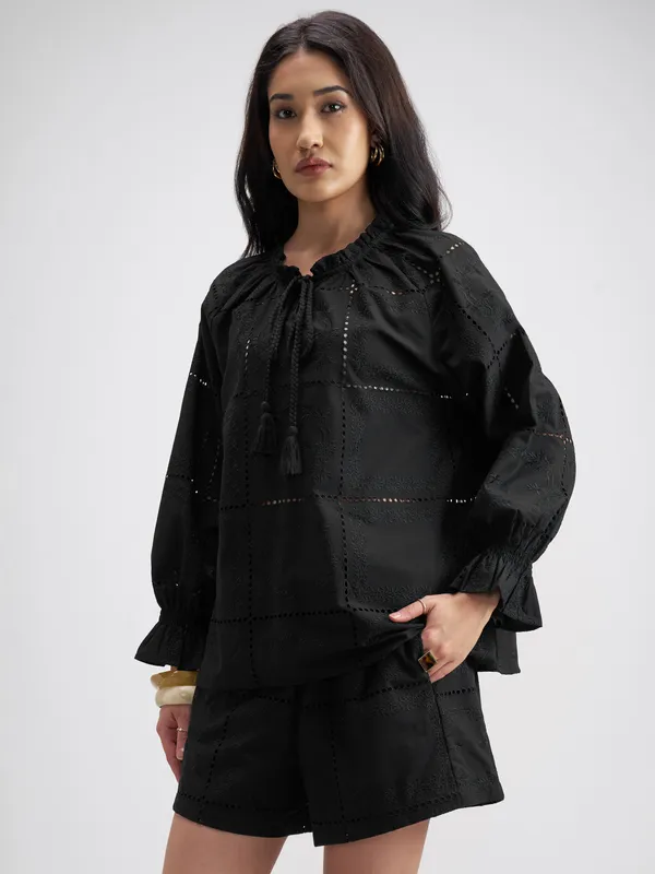 Tokyo Talkies Women Black Top With Shorts Co-Ords