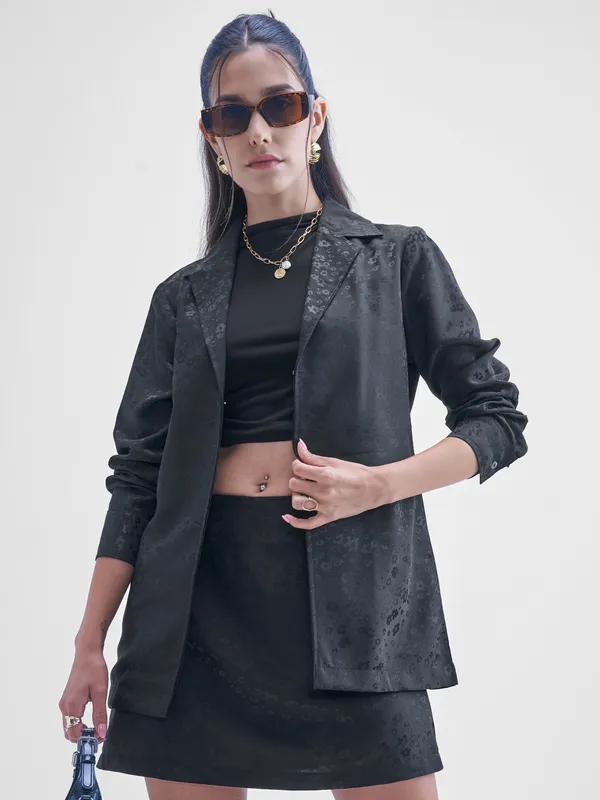 ESPYR By Tokyo Talkies Women Black Blazer With Skirt Co-Ords