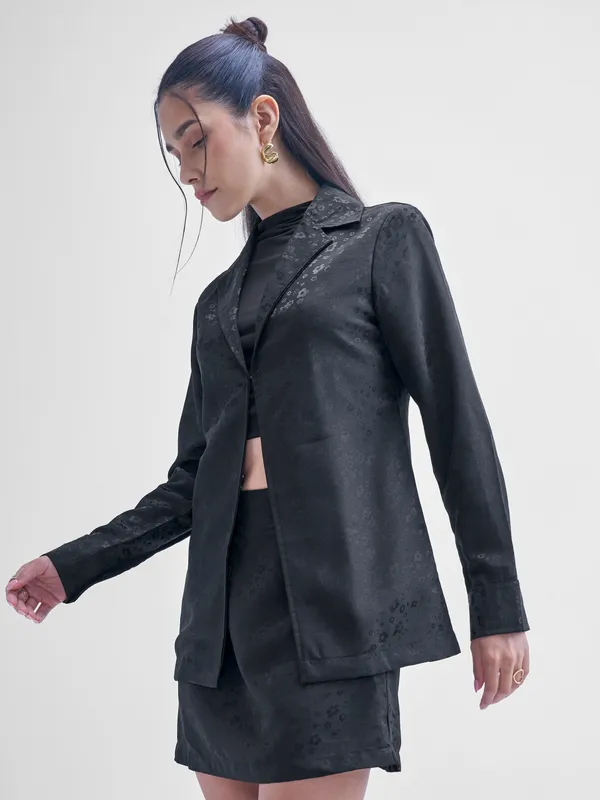 ESPYR By Tokyo Talkies Women Black Blazer With Skirt Co-Ords