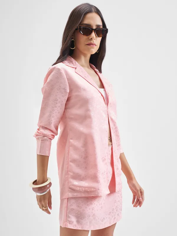 Chic By Tokyo Talkies Women Pink Coat With Skirt Co-Ords