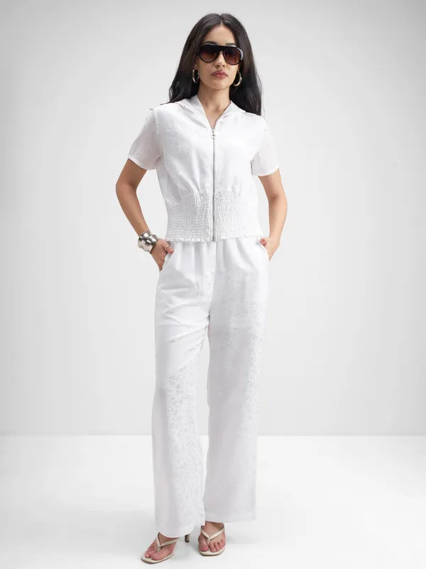 Tokyo Talkies Women White Top With Trouser Co-Ords