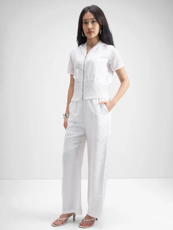 Tokyo Talkies Women White Top With Trouser Co-Ords
