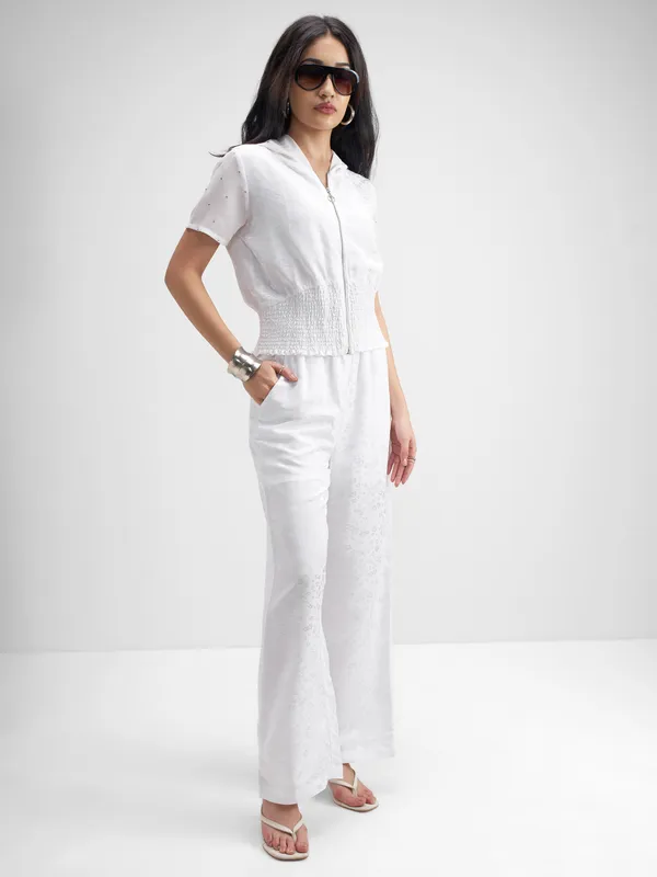 Tokyo Talkies Women White Top With Trouser Co-Ords