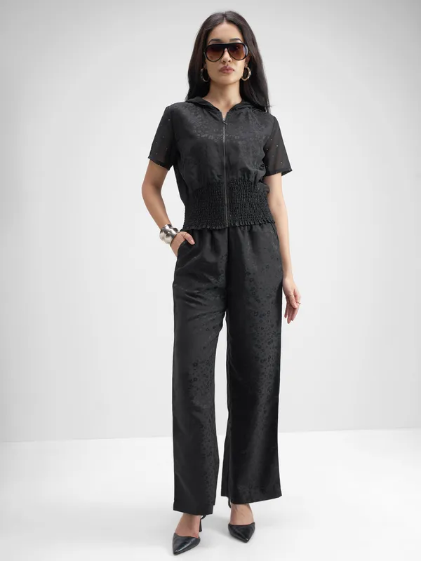 Tokyo Talkies Women Black Top With Trouser Co-Ords