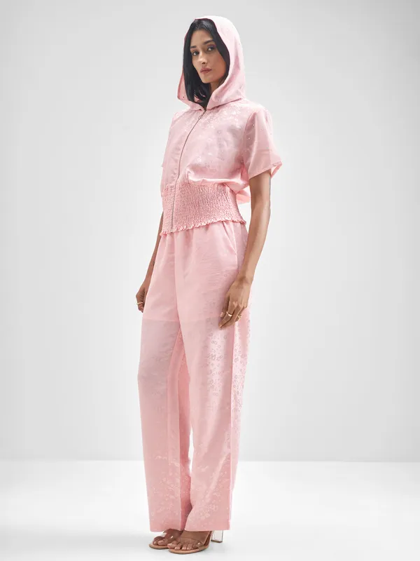 Tokyo Talkies Women Pink Shirt With Trouser Co-Ords
