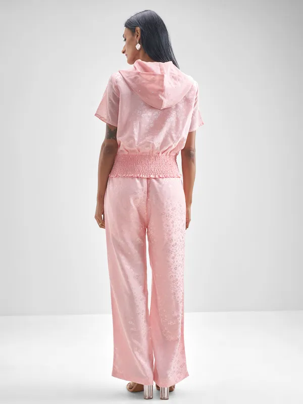 Tokyo Talkies Women Pink Shirt With Trouser Co-Ords