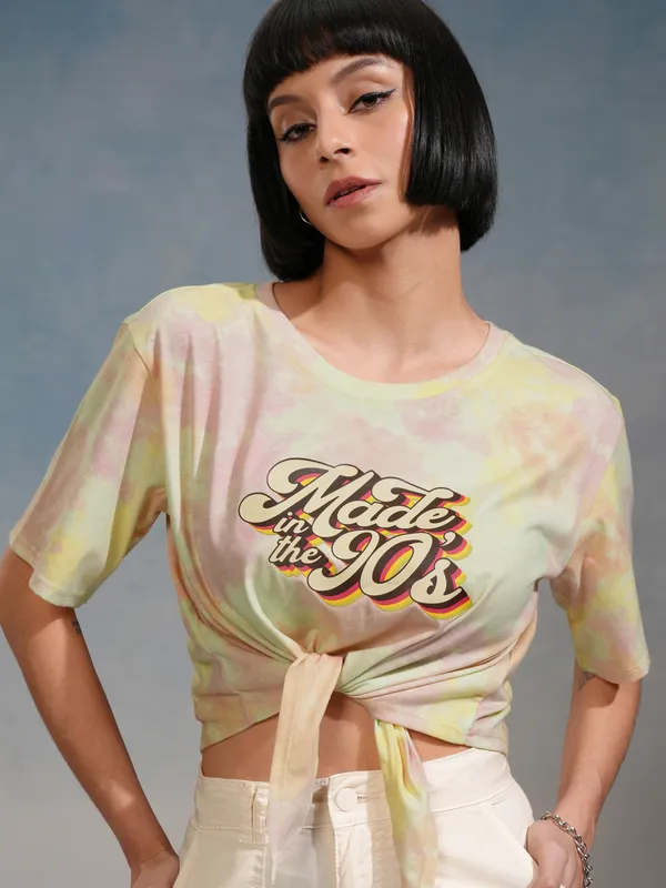 Tokyo Talkies Women Yellow Printed Regular Top