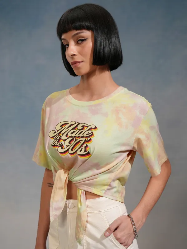 Tokyo Talkies Women Yellow Printed Regular Top