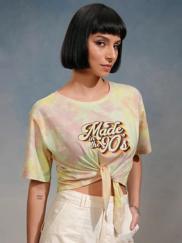 Tokyo Talkies Women Yellow Printed Regular Top