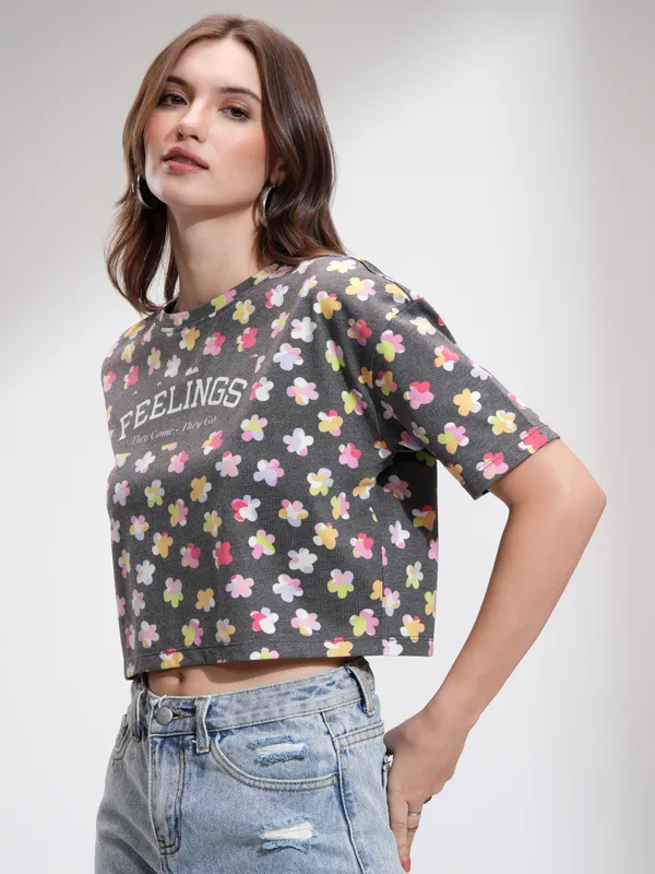 Tokyo Talkies Women Black Printed Regular Top